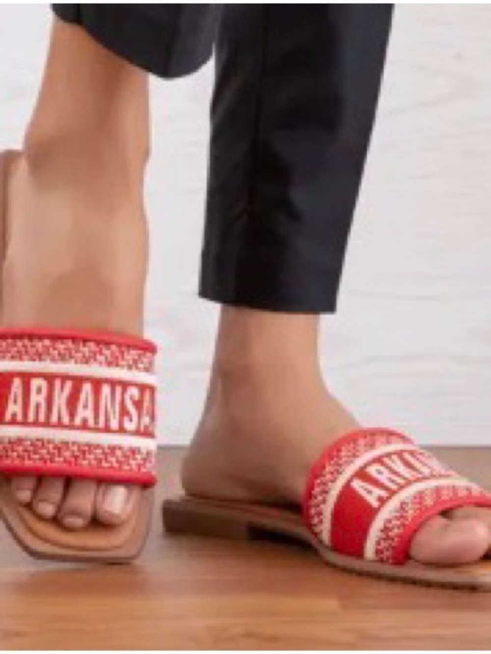 Red Slide Sandals with Woven Logo Band